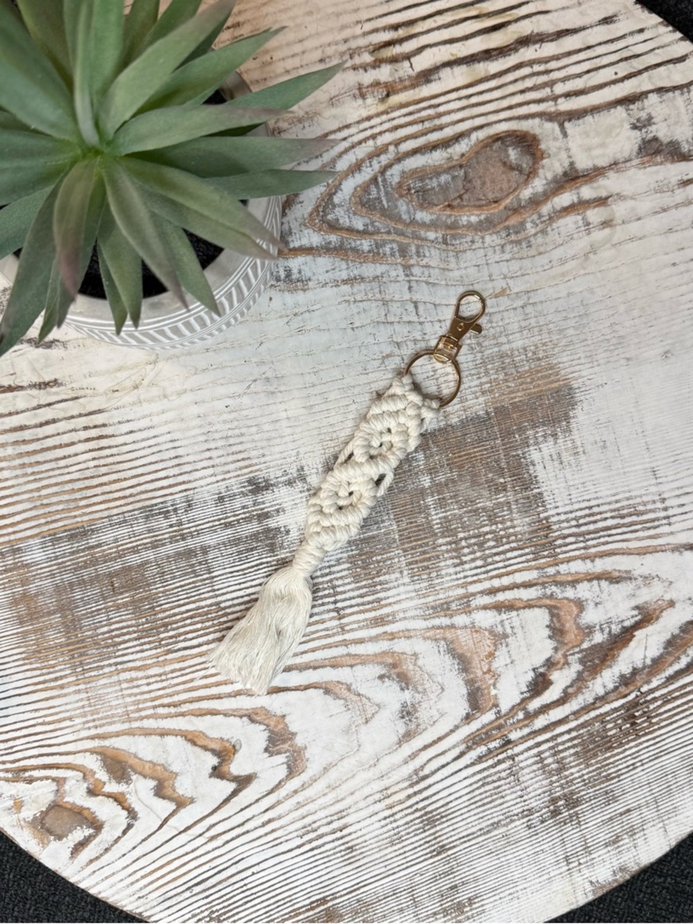 1 PC Off white  Macramé Tassel Keychain w/gold clip NEW more colors available